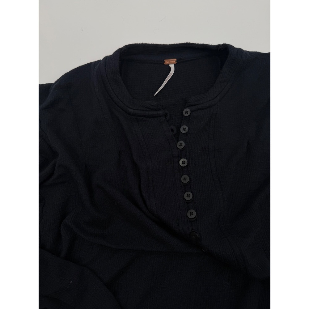 Free People Size XS Black Long Sleeve Button Up Peasant Tunic Top Ruffle Hem - Picture 3 of 5